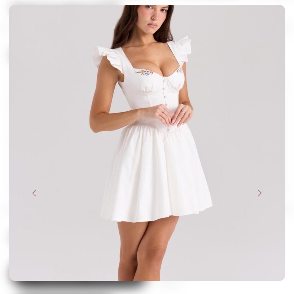 House of CB White Mini Dress with Ruffle Straps